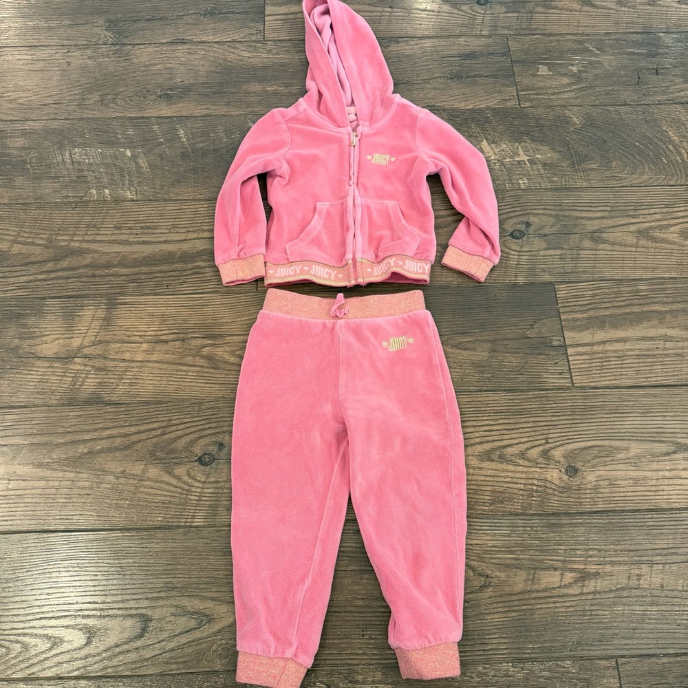 Juicy Couture Girls Pink Velour Hoodie & Joggers Set Size 2T